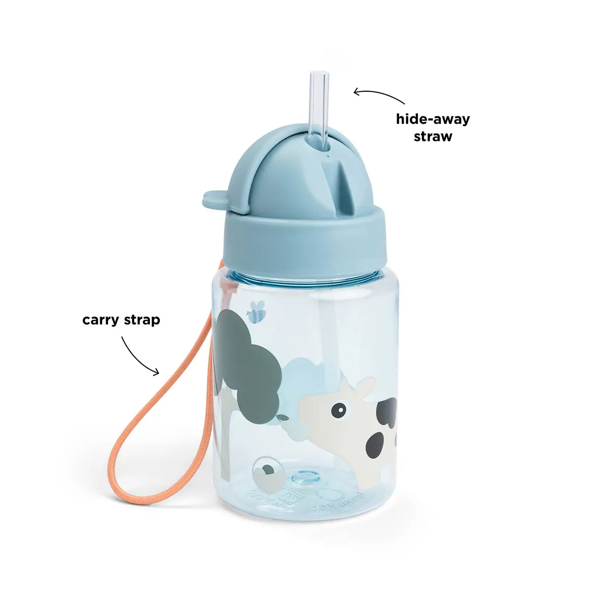 Done By Deer Straw Bottle - Tiny Farm - Blue - 280 ml