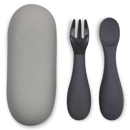 Tum Tum Baby Cutlery Set with Travel Case Grey