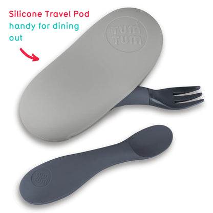 Tum Tum Baby Cutlery Set with Travel Case Grey