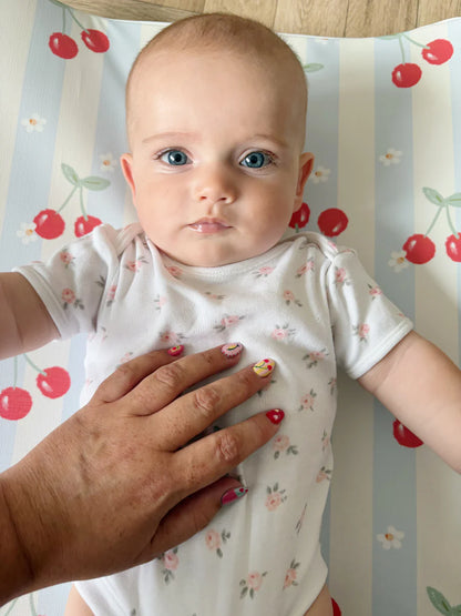 Bobbin and Bumble Anti-Roll Wedge Baby Changing Mat - Cherry Stripe
