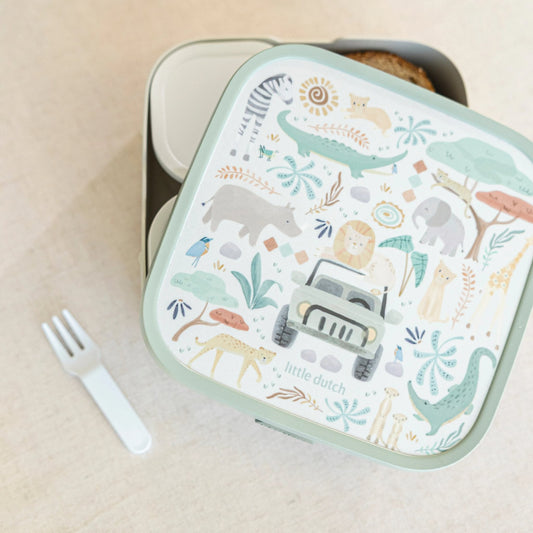 Little Dutch Bento Lunchbox With Fork - Safari Friends