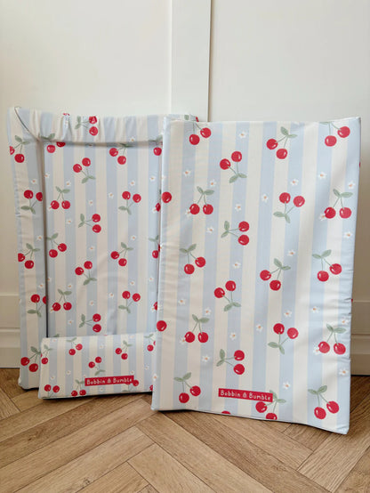 Bobbin and Bumble Anti-Roll Wedge Baby Changing Mat - Cherry Stripe