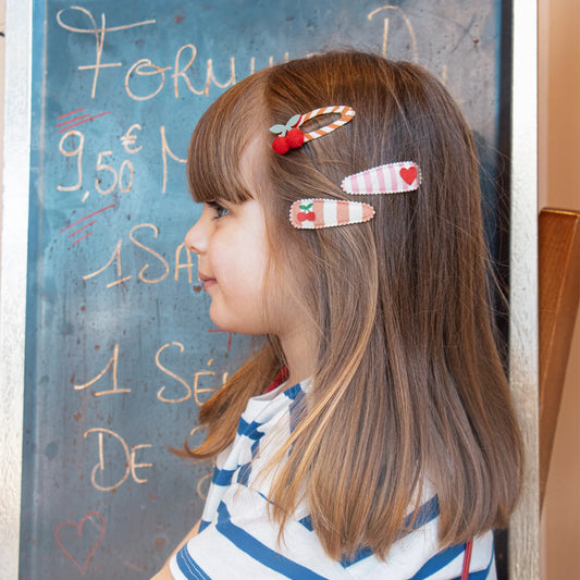 Rockahula Cherry Stripe Fabric Clip Set
