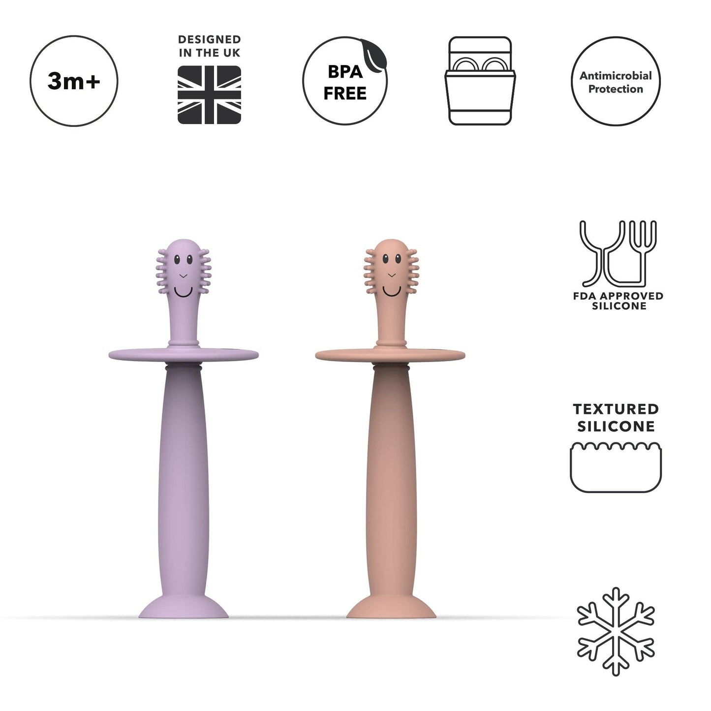 Matchstick Monkey Training Toothbrush with Stopper - Dusty Pink and Lilac