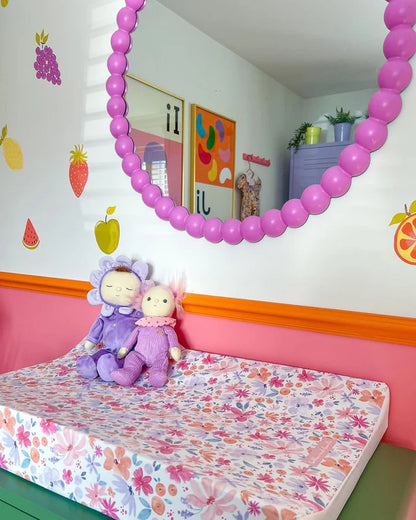 Bobbin and Bumble Anti-Roll Wedge Baby Changing Mat - Magenta Floral