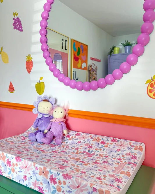 Bobbin and Bumble Anti-Roll Wedge Baby Changing Mat - Magenta Floral