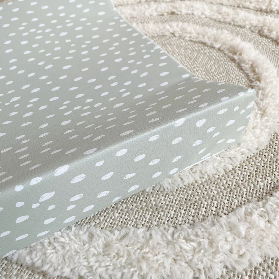 Bobbin and Bumble Anti-Roll Wedge Baby Changing Mat - Sage Green Spotty Print
