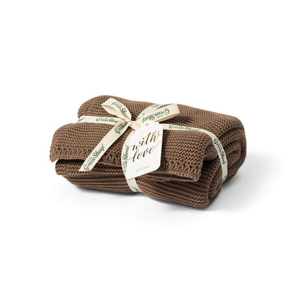 The Little Green Sheep Organic Knitted Cellular Baby Blanket - Cocoa