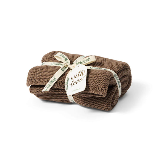 The Little Green Sheep Organic Knitted Cellular Baby Blanket - Cocoa