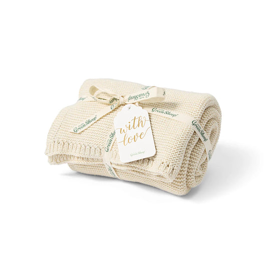 The Little Green Sheep Organic Knitted Cellular Baby Blanket - Linen