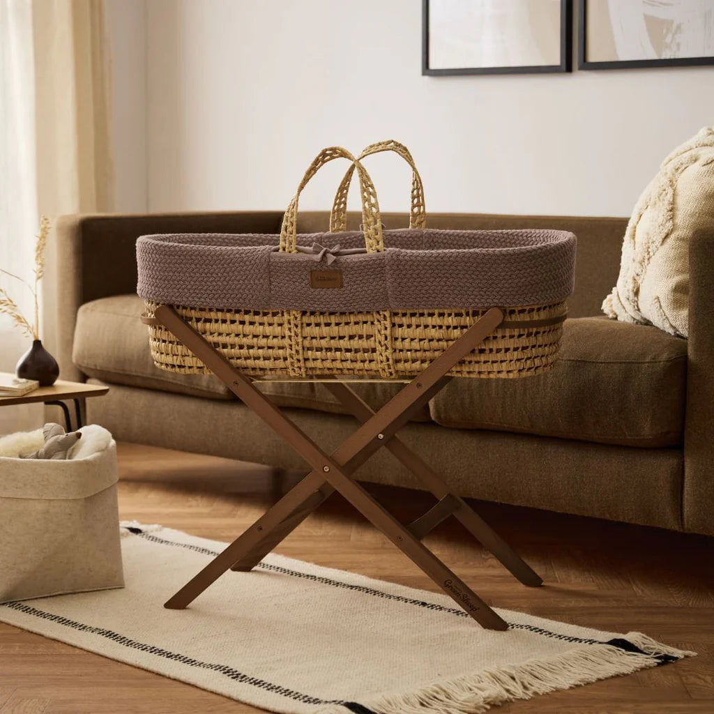 The Little Green Sheep Organic Wheat Knit Moses Basket & Mattress