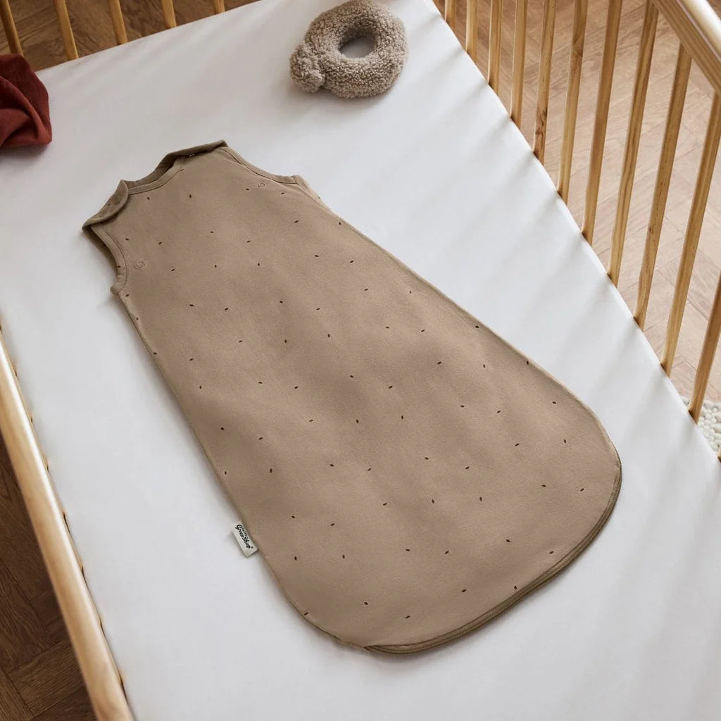 The Little Green Sheep Organic Quilted Baby Sleeping Bag in Cocoa with Ebony - 1.0 Tog