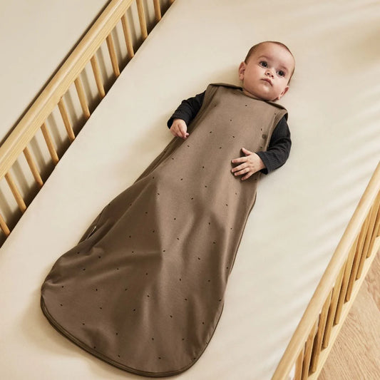 The Little Green Sheep Organic Quilted Baby Sleeping Bag in Cocoa with Ebony - 1.0 Tog