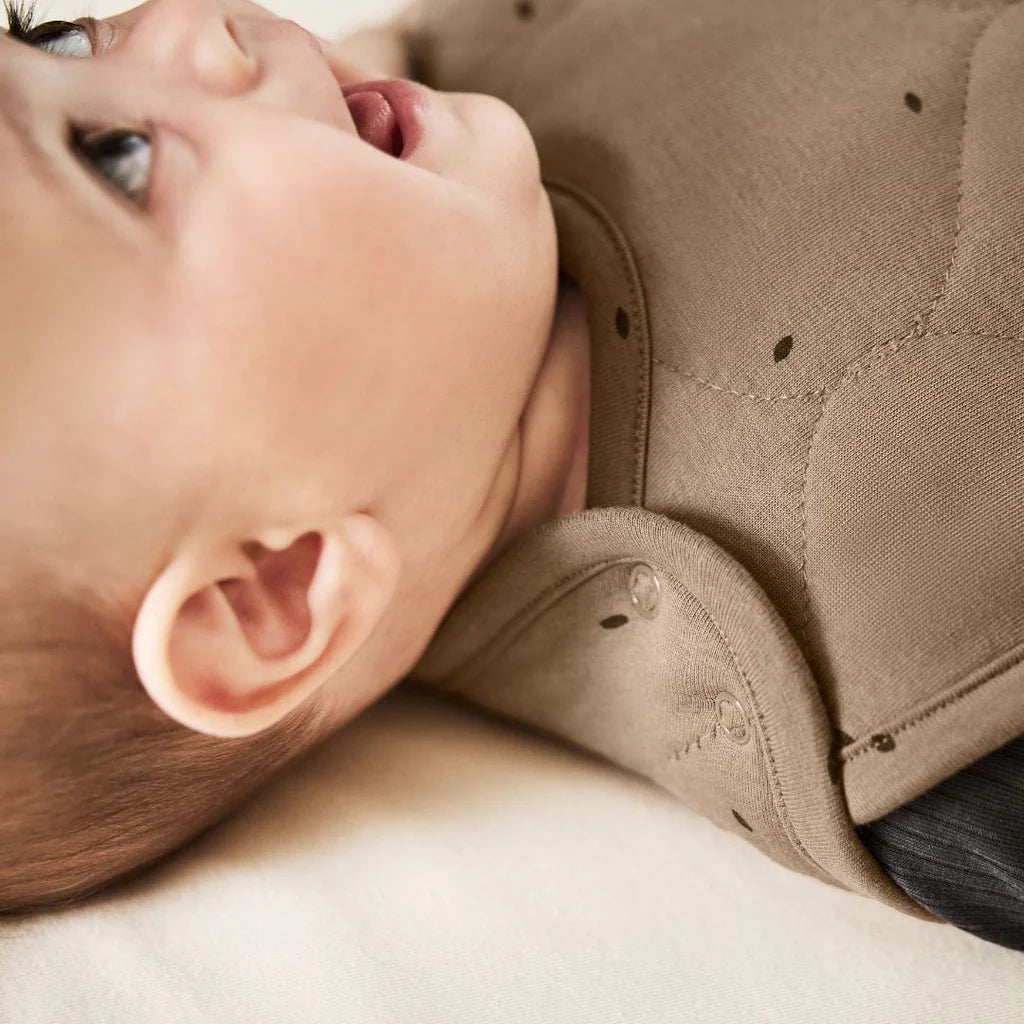 The Little Green Sheep Organic Quilted Baby Sleeping Bag in Ebony with Cocoa - Tog 2.5