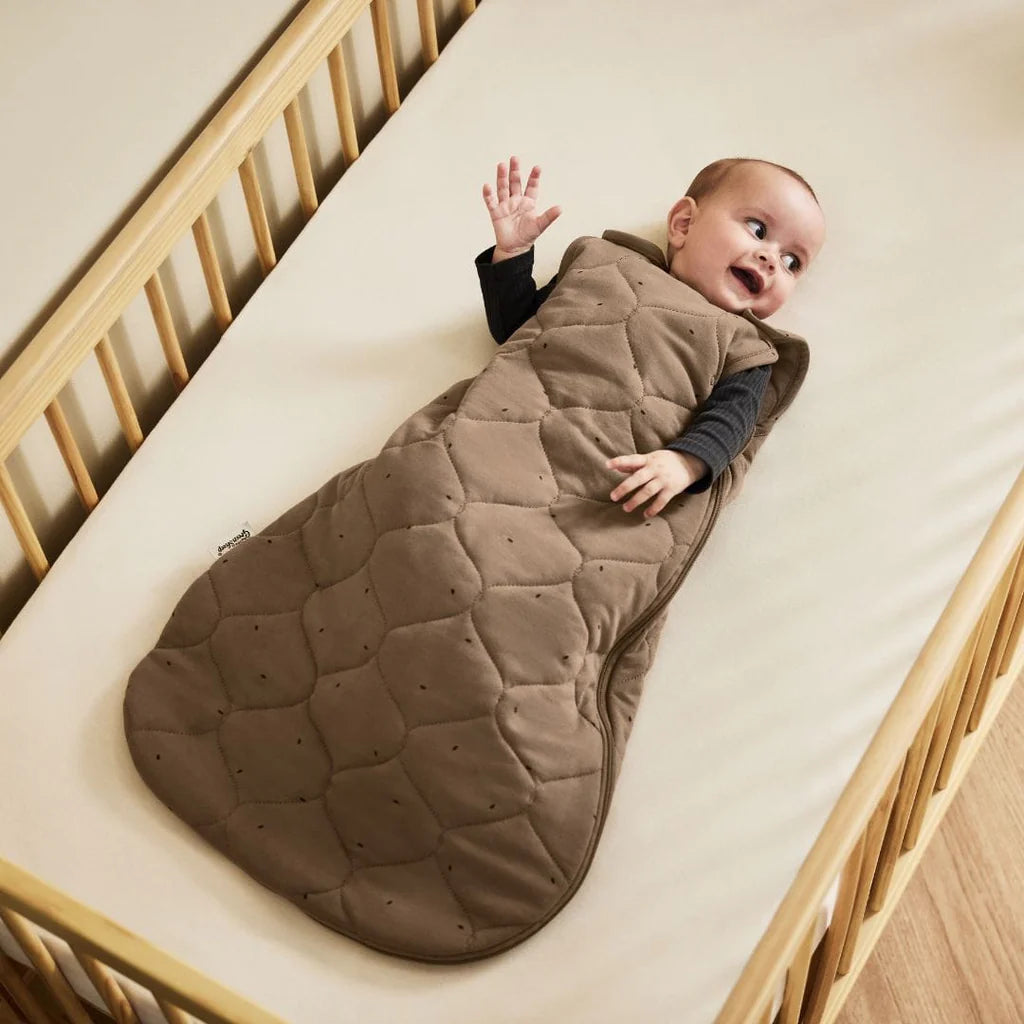 The Little Green Sheep Organic Quilted Baby Sleeping Bag in Ebony with Cocoa - Tog 2.5