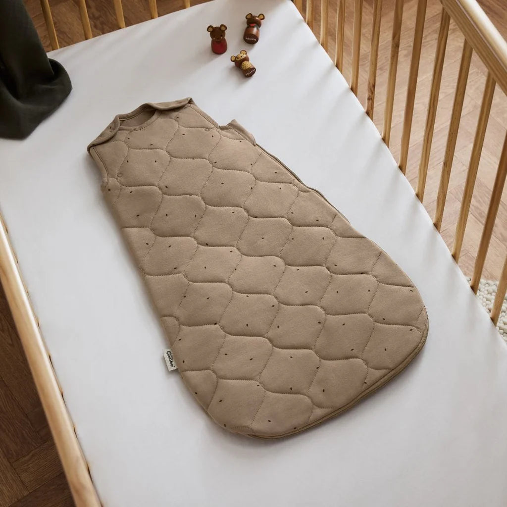 The Little Green Sheep Organic Quilted Baby Sleeping Bag in Ebony with Cocoa - Tog 2.5