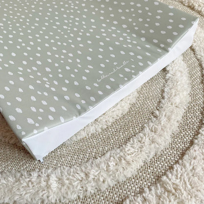 Bobbin and Bumble Anti-Roll Wedge Baby Changing Mat - Sage Green Spotty Print