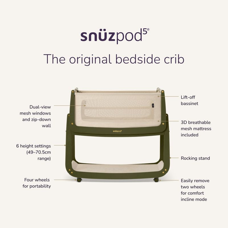 Snüz SnuzPod5 Bedside Crib - Olive