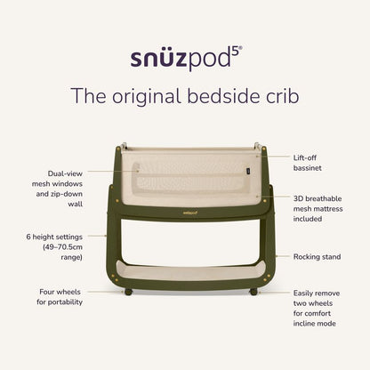 Snüz SnuzPod5 Bedside Crib - Olive