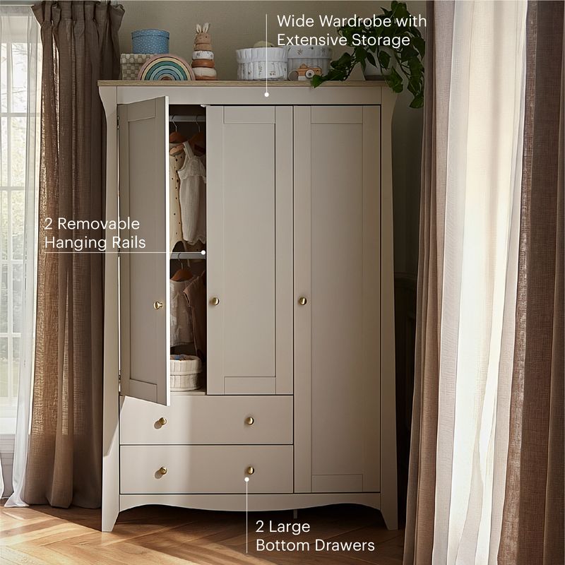 CuddleCo Clara Luxe 3 Piece Nursery Furniture Set - Cashmere & Ash